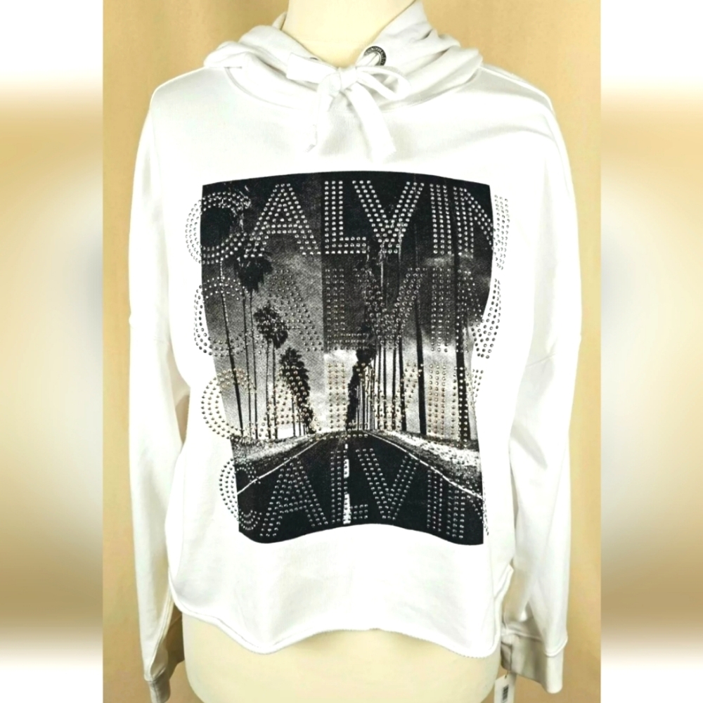 NWT Calvin Klein Jeans Studded Logo Cropped Hoodie Size Large